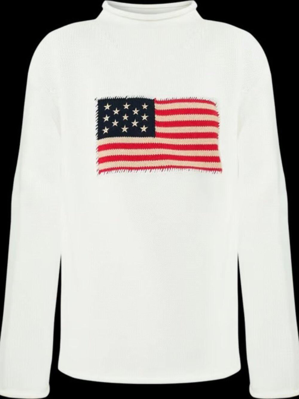 Ivory Cotton Rollneck Americana Sweater - Picture 2 of 2